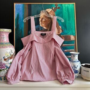 Laundry by Shelli Segal Striped Red Nautical Off Shoulder Bow Blouse Size 10